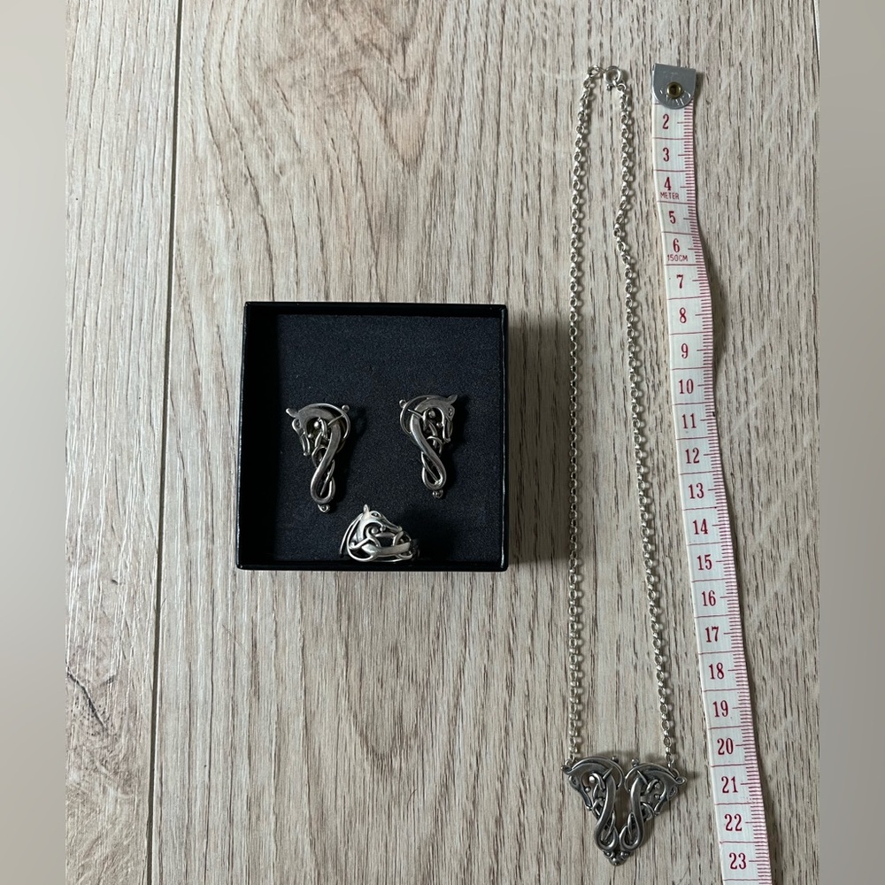 Georg Jensen Earrings, Necklace and Ring Set, Sterling Silver